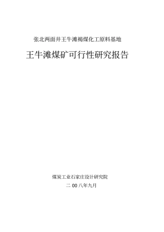 张北两面井王牛滩褐煤化工原料基地王牛滩煤矿可行性研究报告
