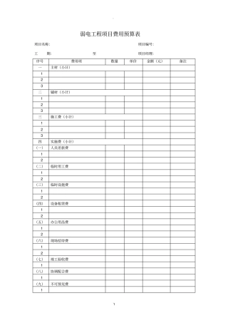 弱电工程项目费用预算表