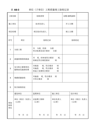弱电建筑工程竣工验收资料表格