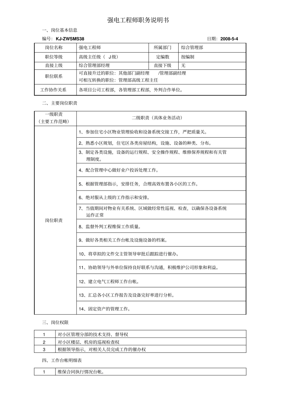 强电工程师职务说明书_第1页