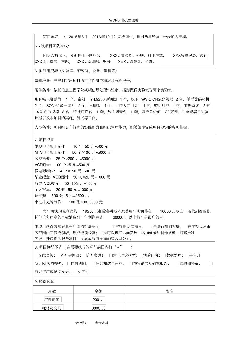 影像工作室创新创业实施计划书_第3页