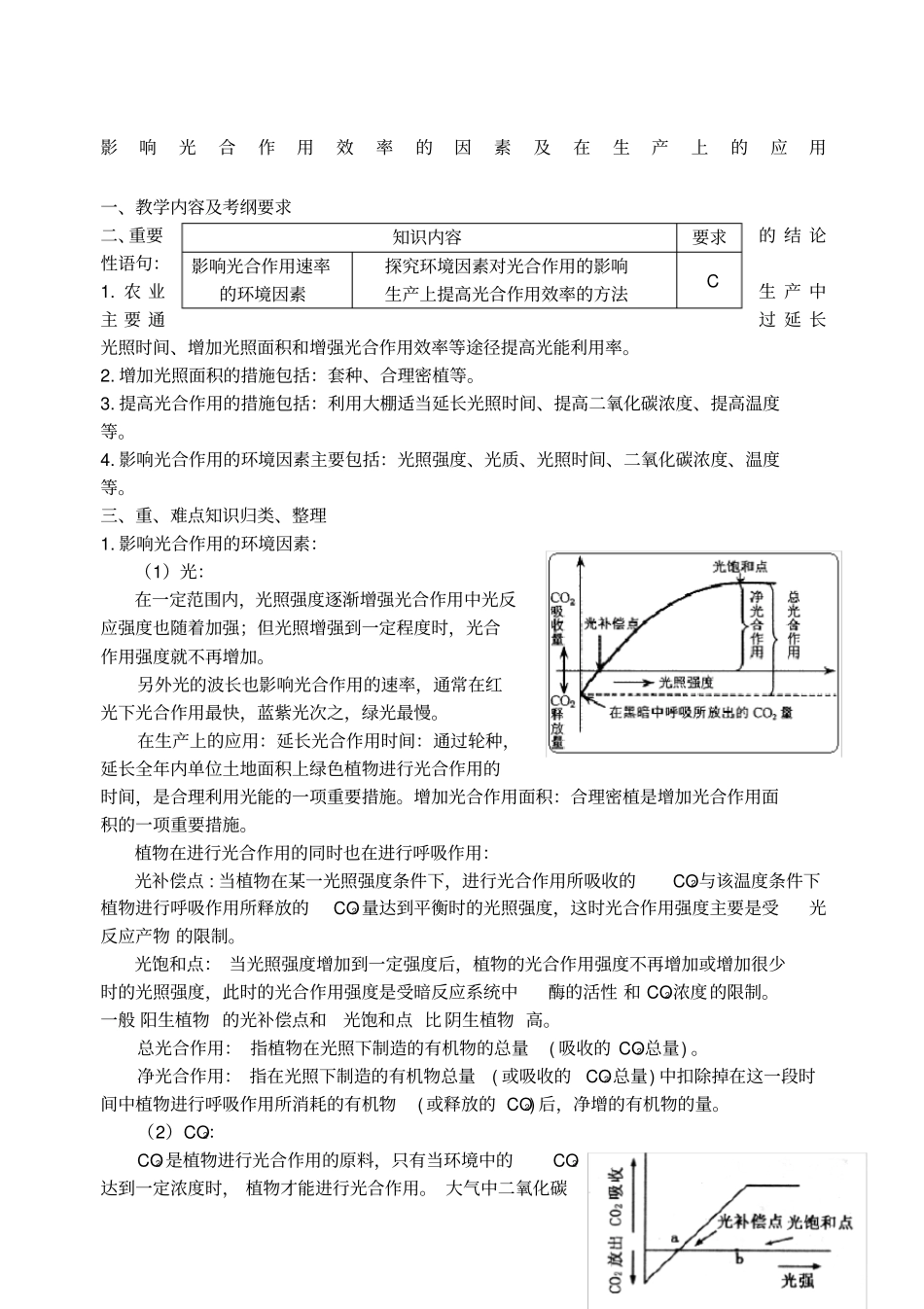 影响光合作用效率的因素及在生产上的应用_第1页
