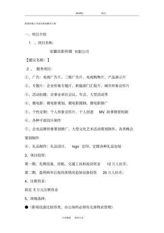 影视传媒公司创业策划方案实施