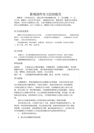 影视创作实习总结报告