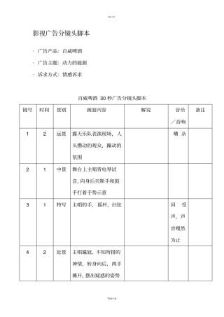 影视广告分镜头脚本