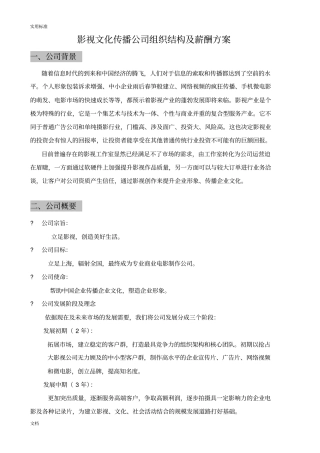 影视文化传播公司管理系统组织结构及薪酬方案设计