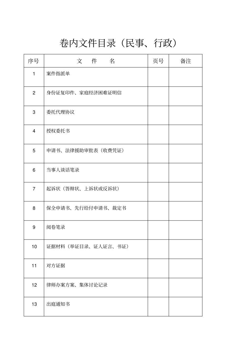律师事务所卷宗目录_第1页