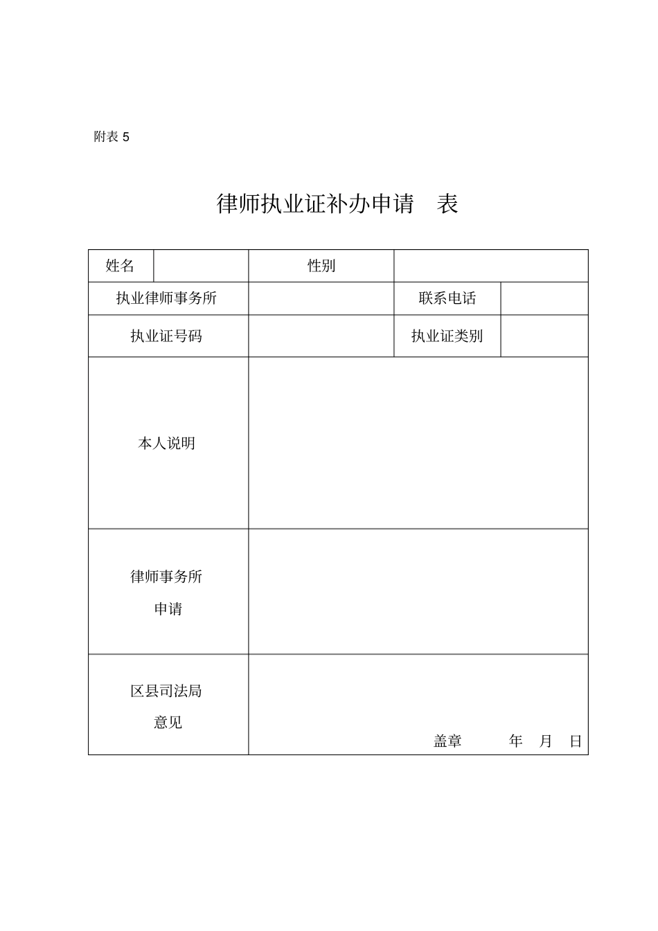 律师执业证补办申请表_第1页