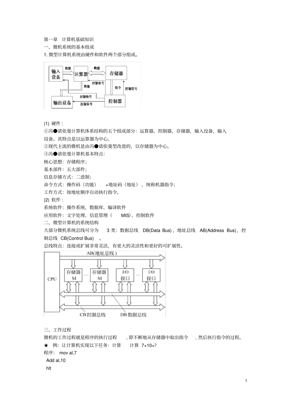 微型计算机原理及应用知识点总结_第1页