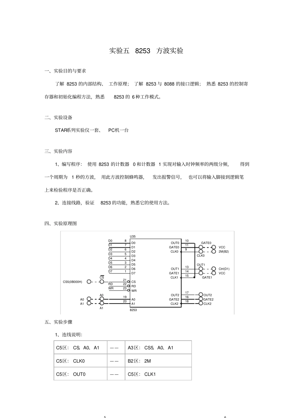 微机原理试验五试验报告8253方波试验_第1页