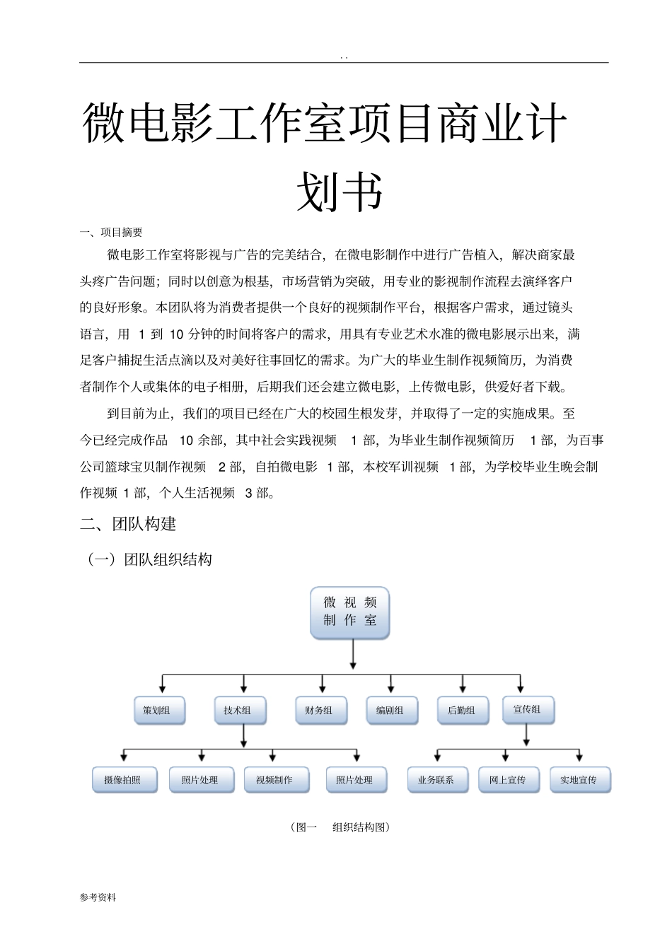 微电影工作室项目商业计划书_第1页