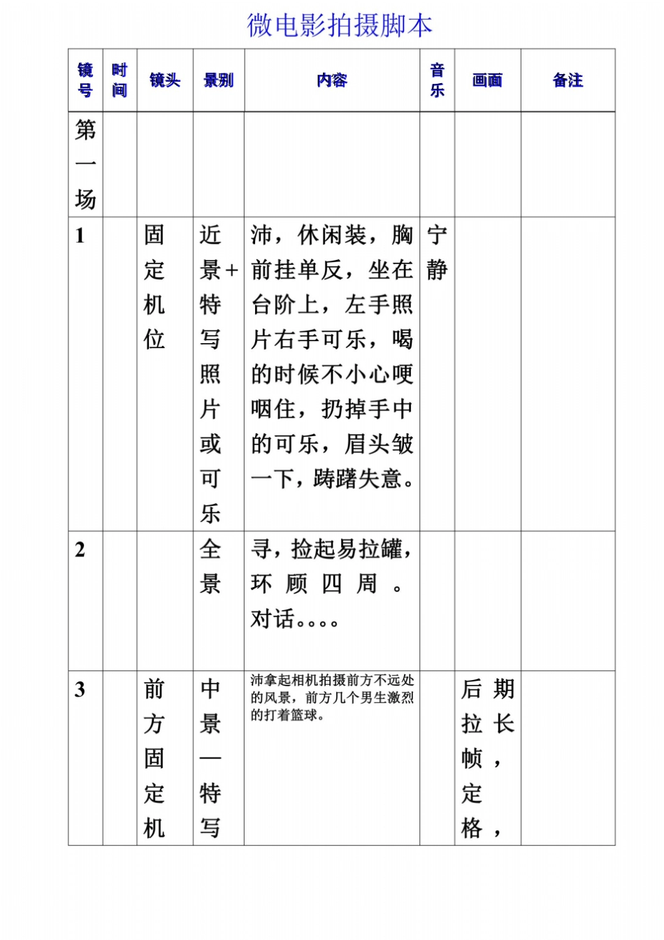 微电影拍摄脚本模板_第2页