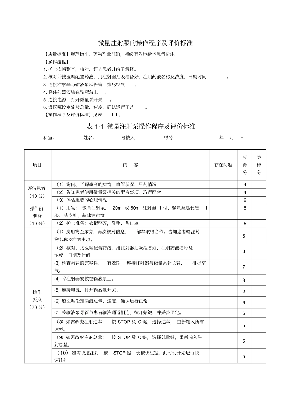 微量泵操作程序及评价标准_第1页