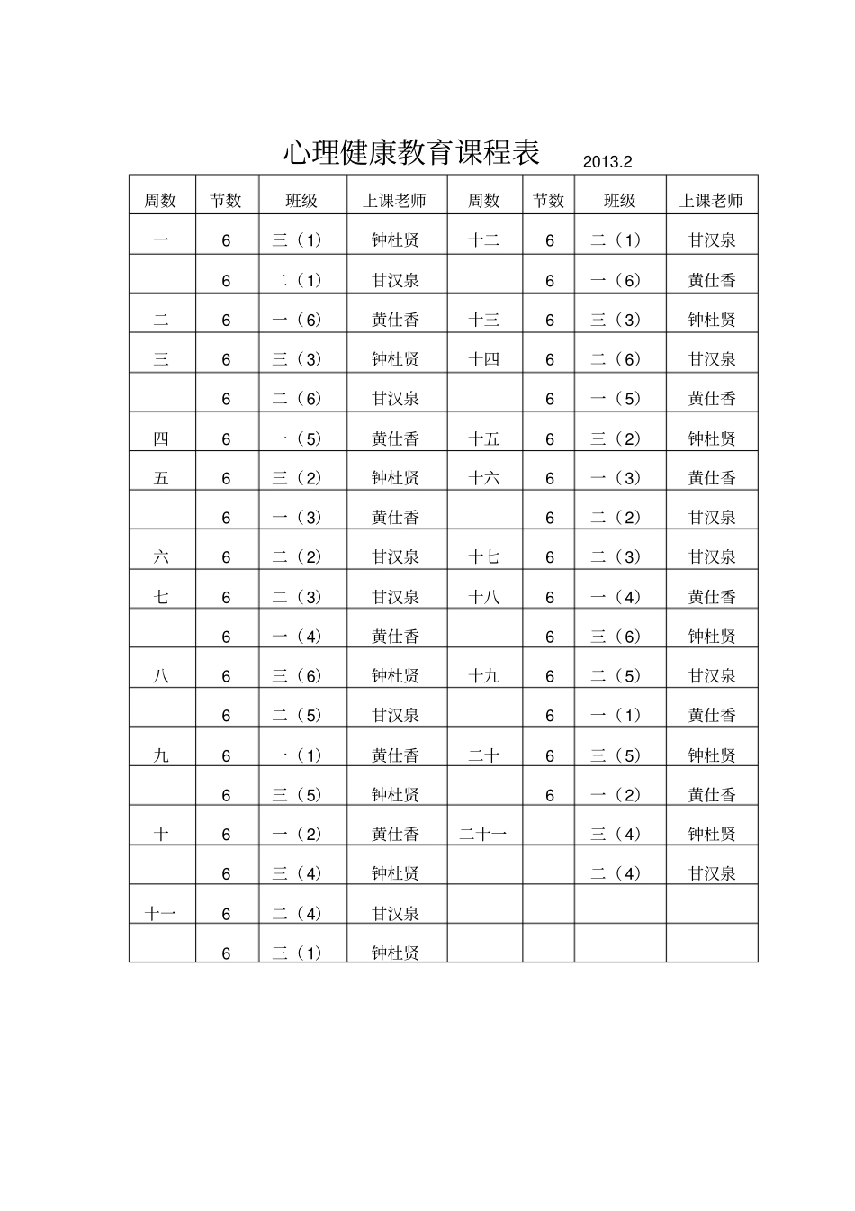 心理健康教育课程表_第1页