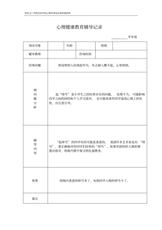 心理健康教育谈话记录