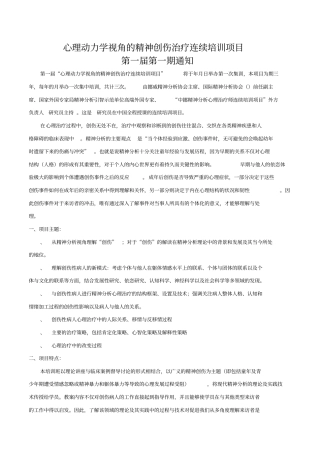 心理动力学视角的精神创伤治疗连续培训项目