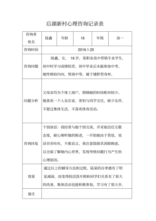 心理咨询记录2016年