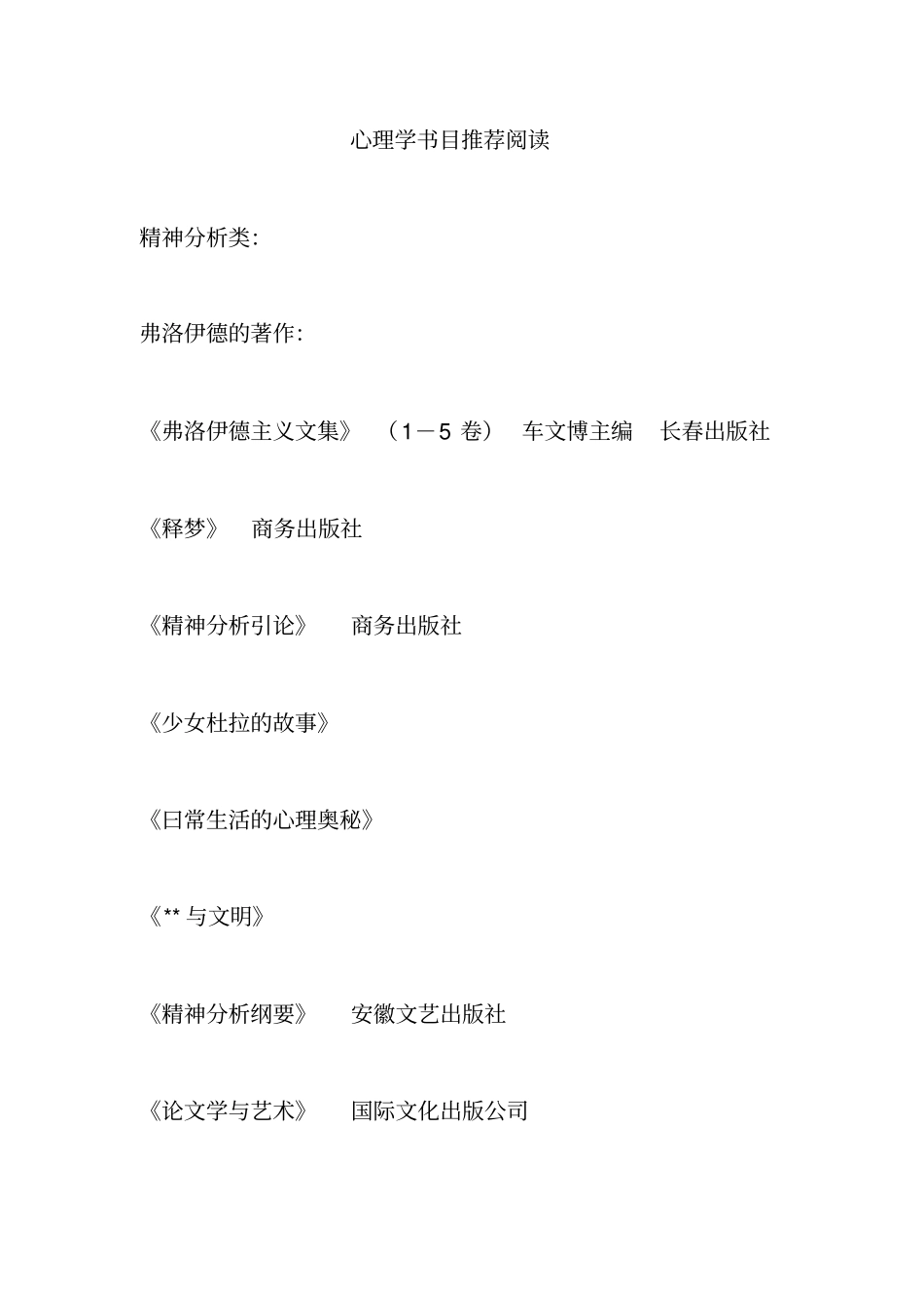 心理学书目推荐阅读复习_第1页