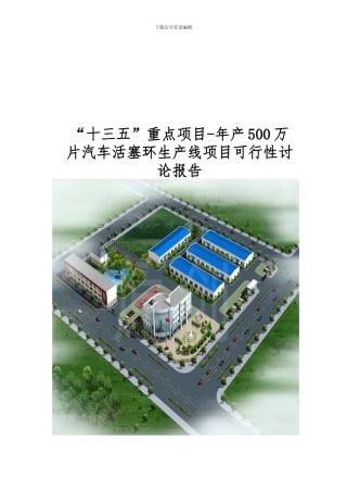 “十三五”重点项目-年产500万片汽车活塞环生产线项目可行性研究报告