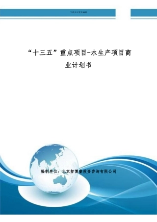 “十三五”重点项目-水生产项目商业计划书