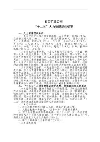 “十二五”xx矿业人力资源规划纲要