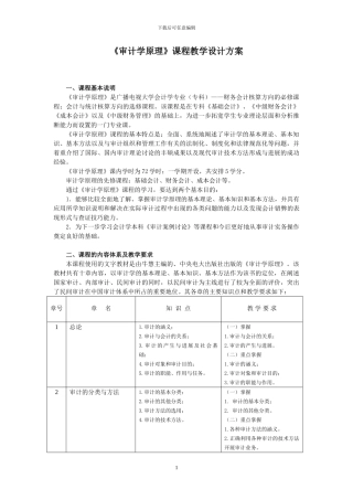“审计学原理”课程教学设计方案