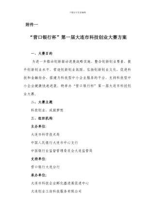 “营口银行杯”第一届大连市科技创业大赛方案