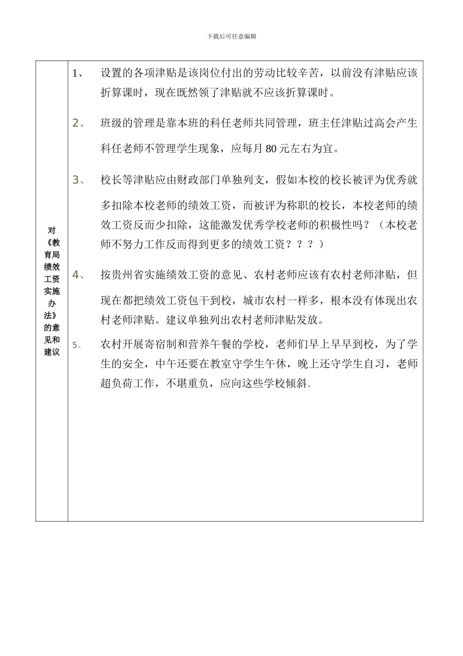 《学校绩效工资方案》和《局绩效工资实施办法》征求意见表_第2页
