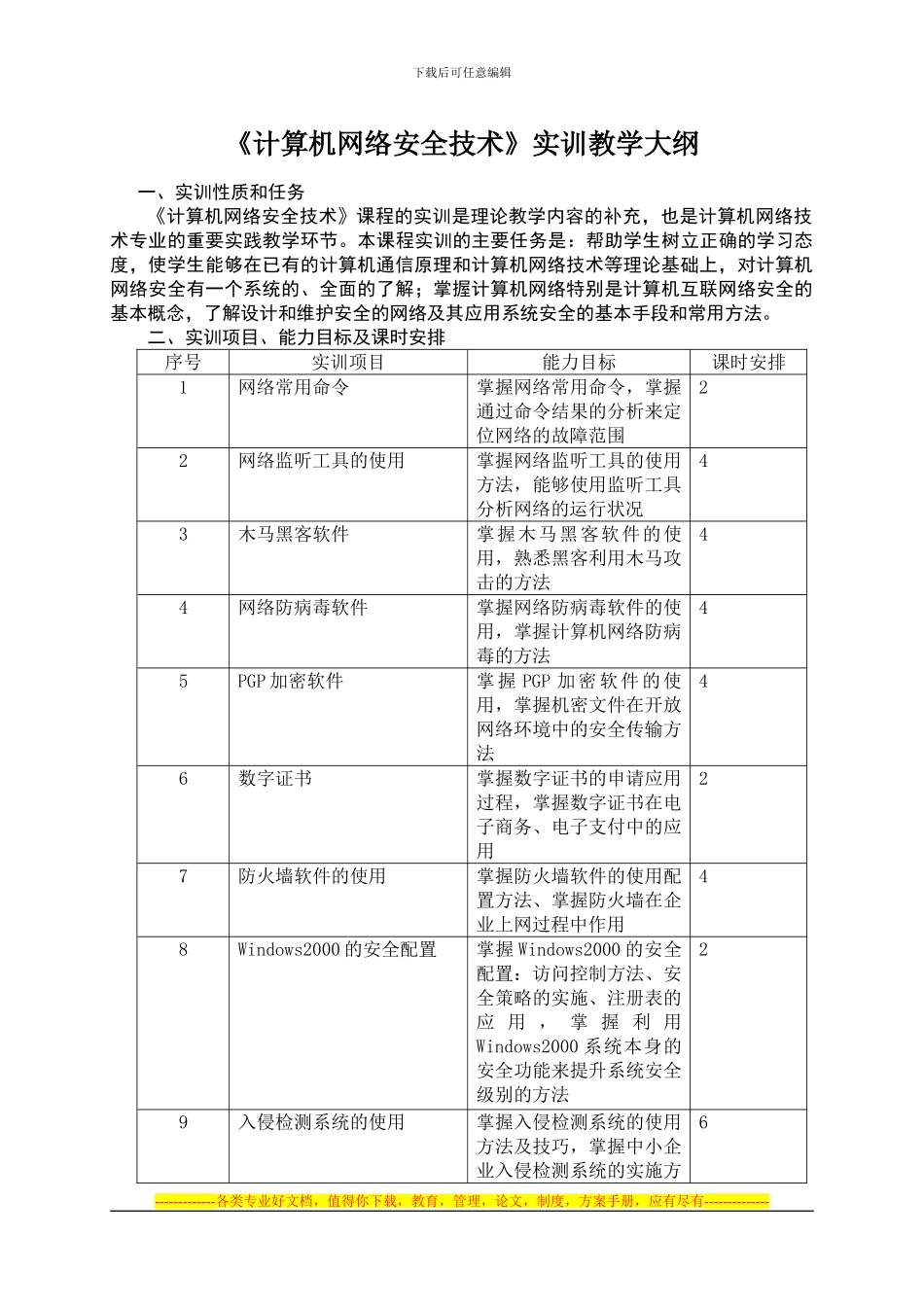 《计算机网络安全技术》实训教学大纲_第1页
