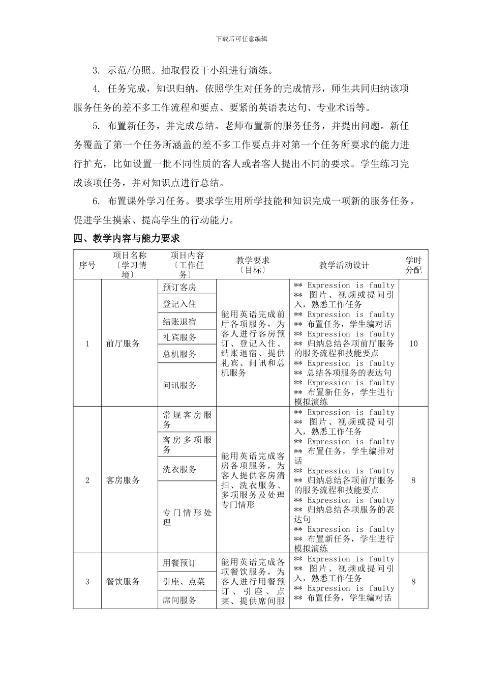 《酒店服务英语》课程标准_第3页