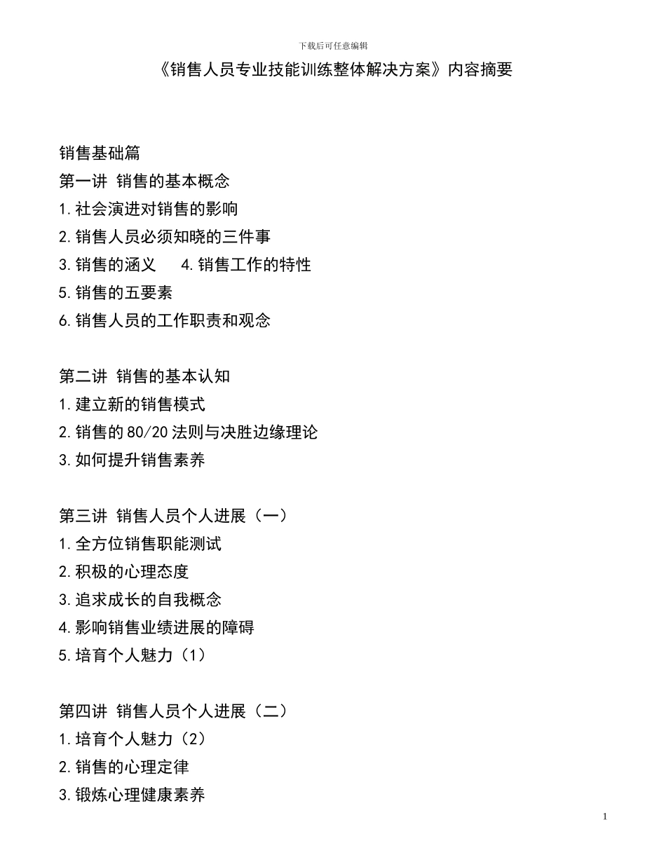 《销售人员专业技能训练整体解决方案》_第1页