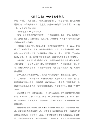 《除夕之夜》700字初中作文