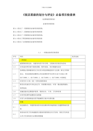 《饭店星级的划分与评定》必备项目检查表