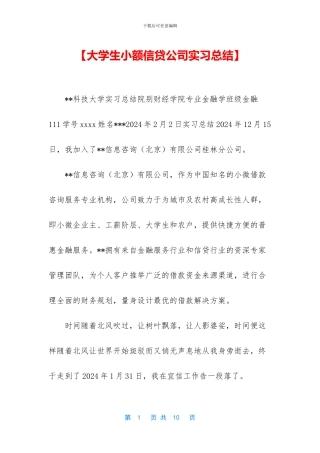 【大学生小额信贷公司实习总结】