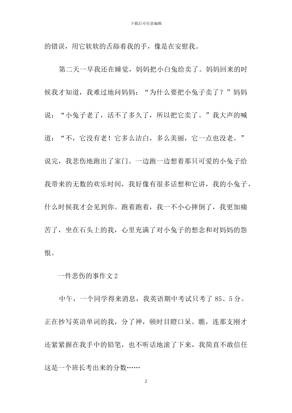 一件悲伤的事作文15篇_第2页