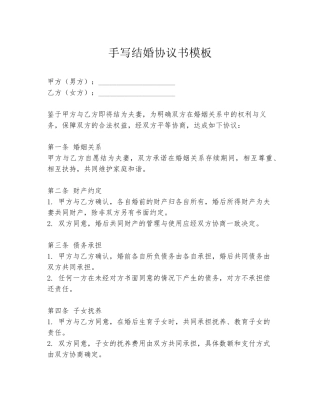 手写结婚协议书模板