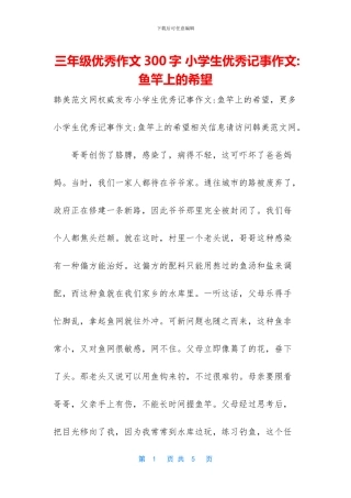 三年级优秀作文300字-小学生优秀记事作文-鱼竿上的希望
