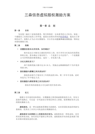 三森信息虚拟股权激励方案