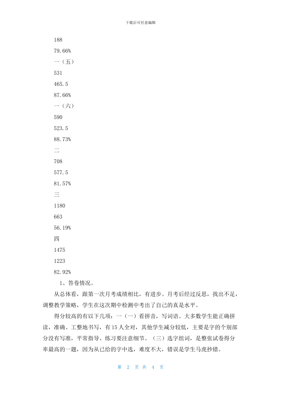 上学期期中考试语文试卷分析_第2页