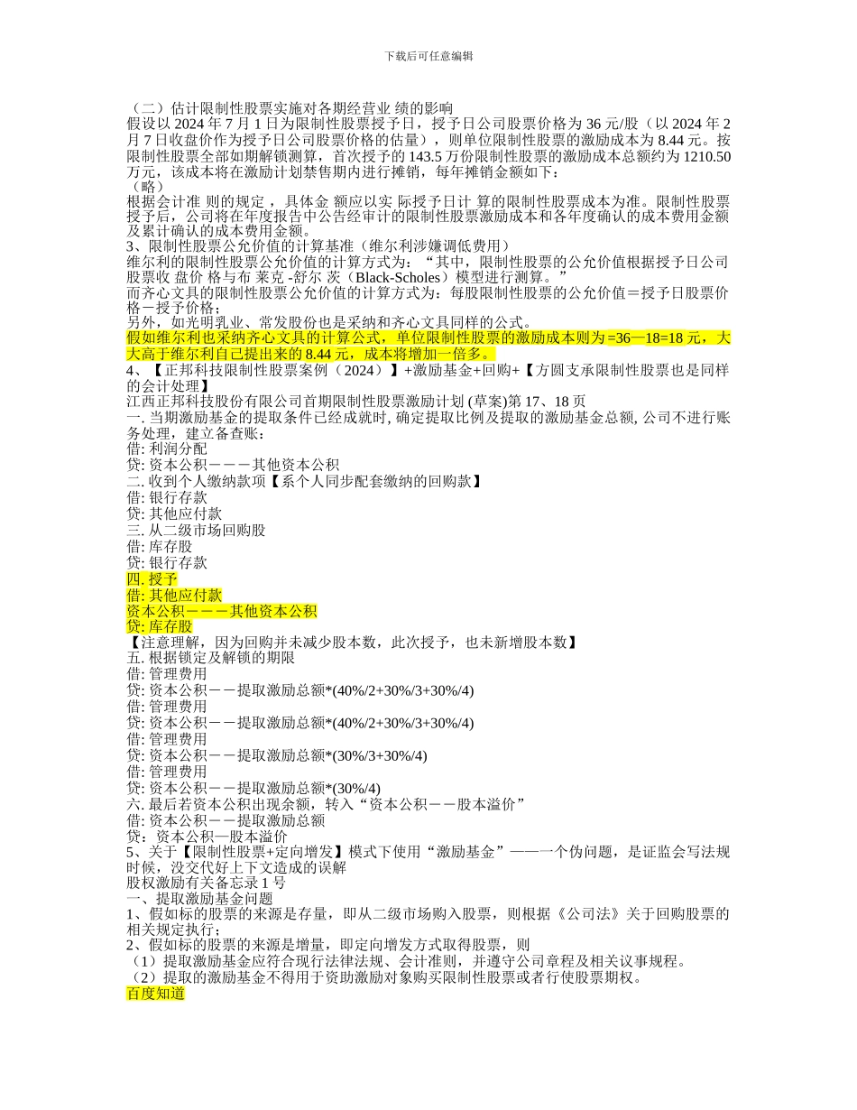 上市公司股权激励计划会计处理案例小结_第3页