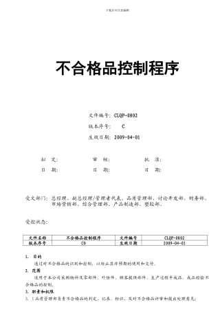 不合格品控制程序CLQP0802