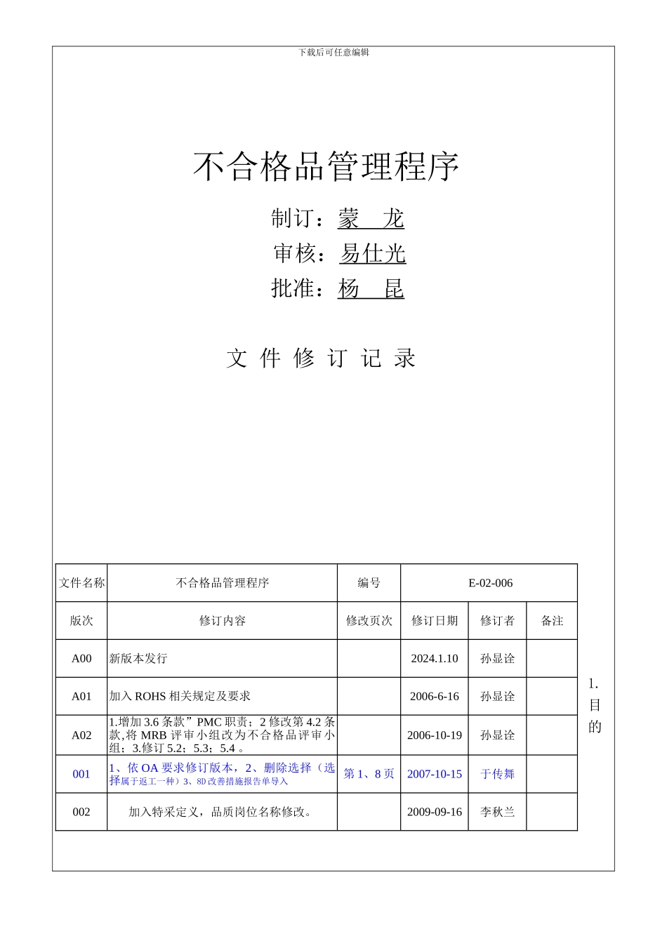 不合格品管理程序E-02-006_第1页
