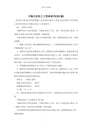 不拖欠农民工工资承诺书