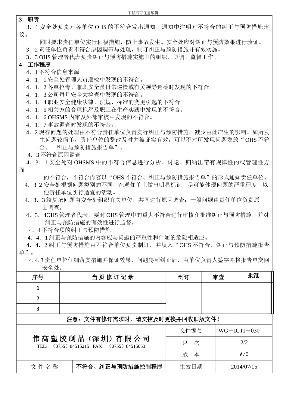 不符合、纠正与预防措施控制程序WG-ICTI-030_第2页