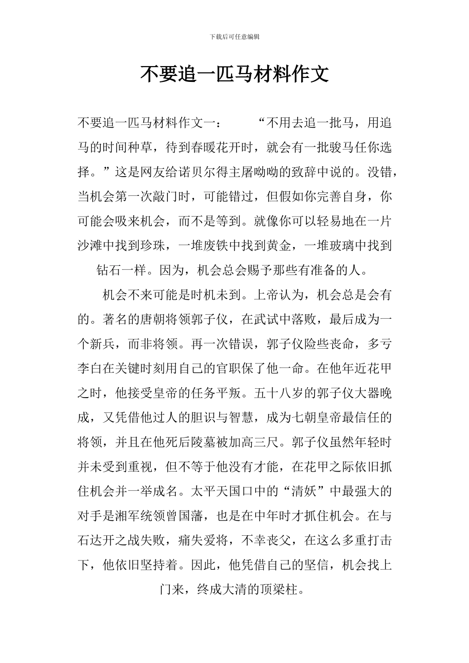 不要追一匹马材料作文_第1页