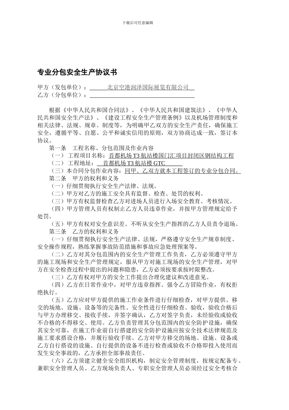 专业分包安全生产协议书_第1页
