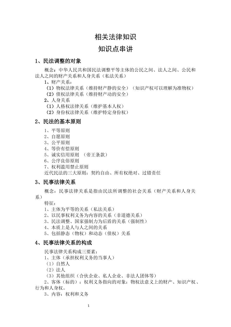 专利代理人考试-相关法律知识知识点串讲_第1页