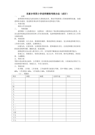 东新乡利用小学教师绩效考核办法