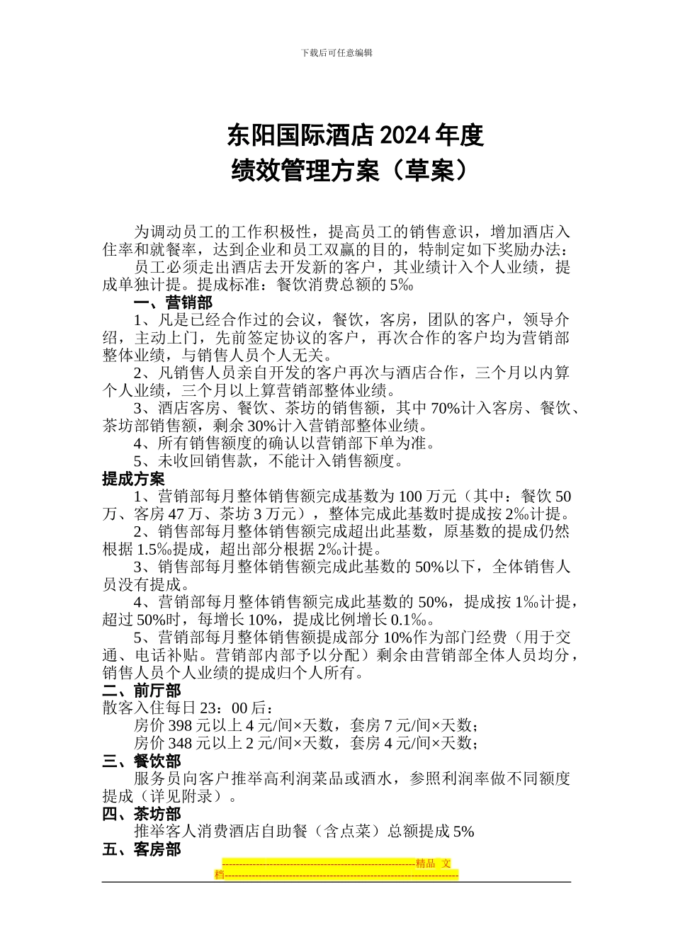 东阳国际酒店绩效管理方案_第1页