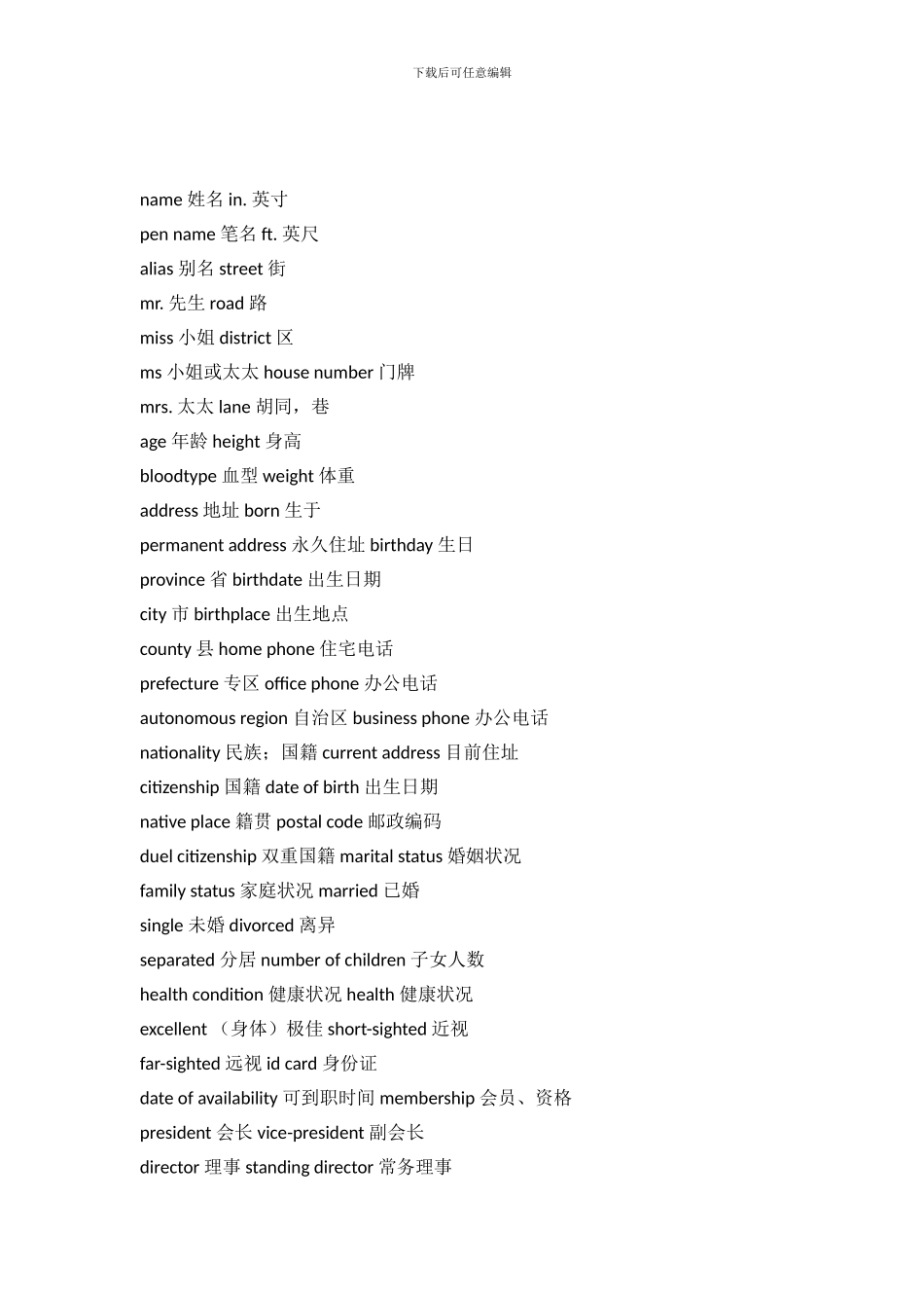 个人资料英文常用语_第2页